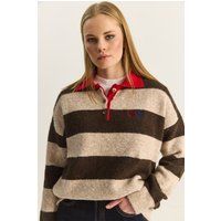 Oversized Gestreifter Polokragen-Pullover