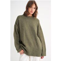 Oversized Rippstrickpullover mit Rundhalsausschnitt