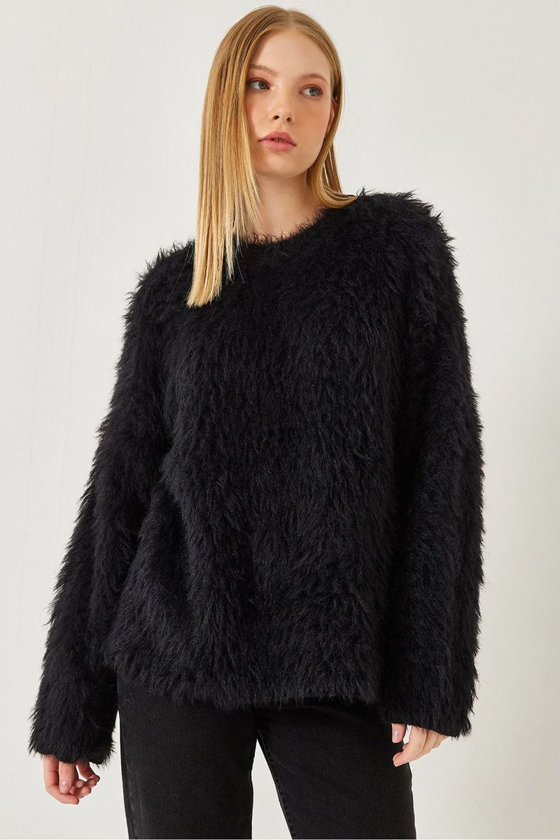 Oversized Strukturierter Plüsch-Strickpullover