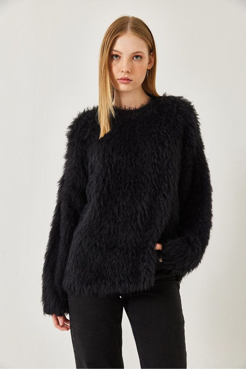 Oversized Strukturierter Plüsch-Strickpullover