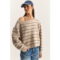 Gestreifter asymmetrischer Off-Shoulder Pullover