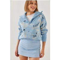 Abstrakter Strickpullover mit Reißverschluss