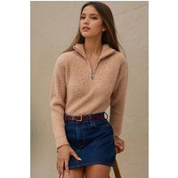 Gerippter Strickpullover mit Viertelreißverschluss