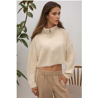Kurzer Strickpullover mit Reißverschlusskragen