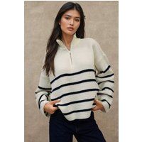Gestreifter Strickpullover mit Reißverschluss