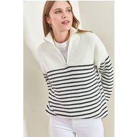 Gestreifter Relaxed-Fit Zip-Pullover