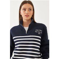 Gestreiftes Sweatshirt mit Halb-Reißverschluss