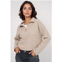 Lockerer Crop-Pullover mit Reißverschlusskragen
