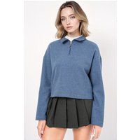 Lockerer Crop-Pullover mit Halbreißverschluss