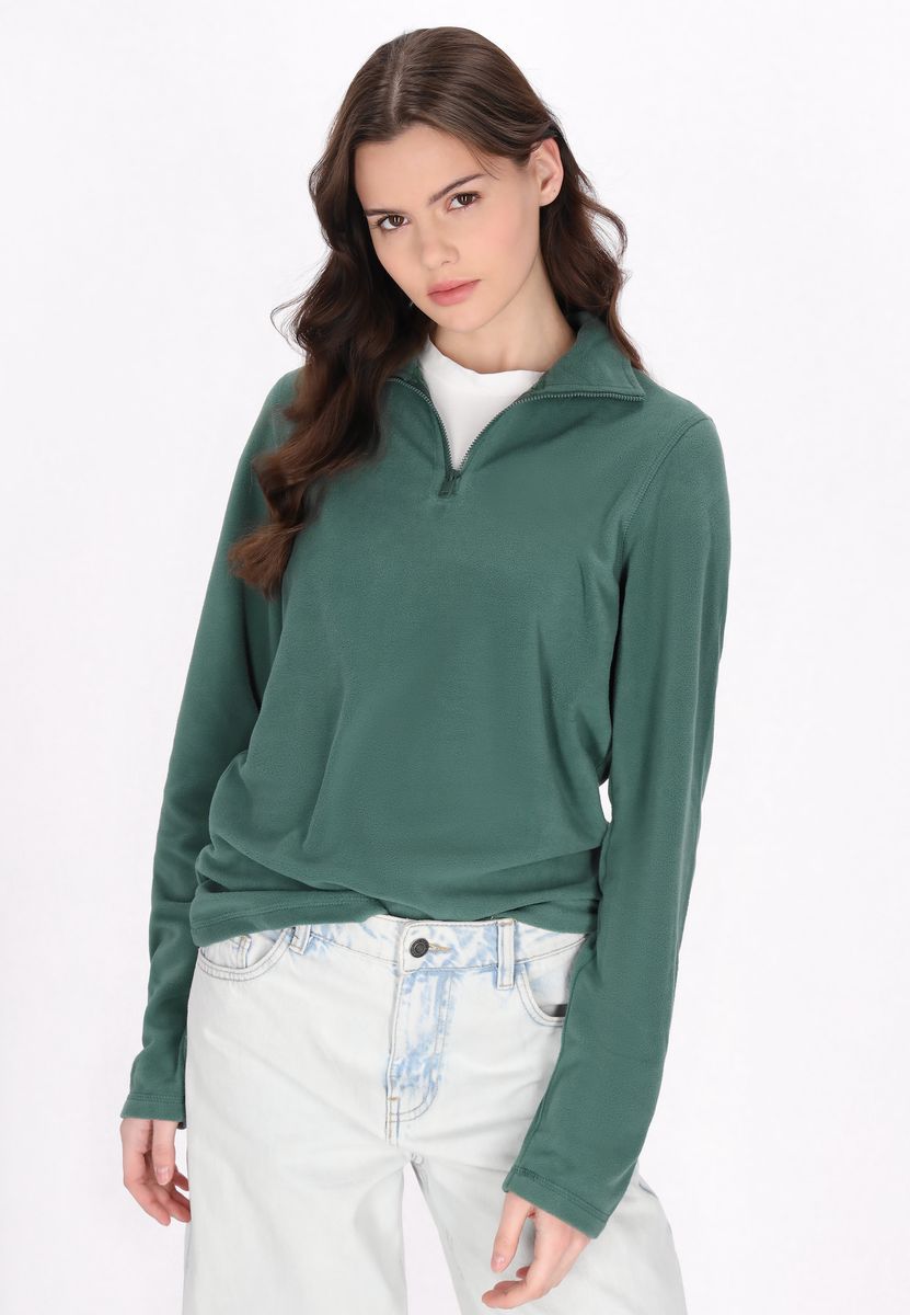 Fleece-Pullover mit Stehkragen und Reißverschluss