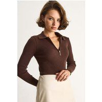 Gerippter Polo-Pullover mit Reißverschluss