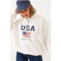 USA Grafik-Sweatshirt mit halbem Reißverschluss