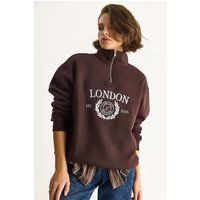Sweatshirt mit London-Stickerei und Halbreißverschluss