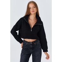 Gerippter Kurzpullover mit Reißverschluss