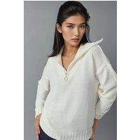 Oversize-Rippstrickpullover mit Halbreißverschluss