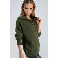Oversized Rippstrick-Pullover mit Reißverschluss