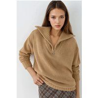 Übergroßer Rippstrick-Pullover mit Reißverschluss