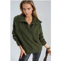 Übergroßer Strickpullover mit Reißverschlusskragen