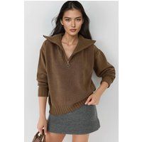 Übergroßer Rippstrick-Sweater mit Halbreißverschluss