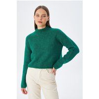 Strukturierter Cropped-Pullover mit Stehkragen