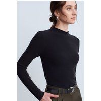 Rippstrick-Pullover mit Stehkragen und Kaschmir