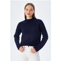 Verkürzter strukturierter Stehkragen-Strickpullover