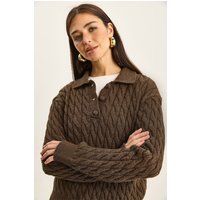 Lockerer Zopfmuster-Polo-Pullover