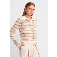 Gestreifter Polo-Strickpullover mit Lochmuster