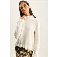 Strickpullover mit Rüschen und Stehkragen