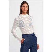 Transparenter Rippstrick-Pullover mit Stehkragen