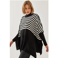 Gestreifter Oversize-Poncho mit Stehkragen