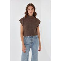 Ärmelloser Strickpullover mit Stehkragen
