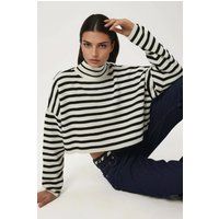 Gestreifter Hochgeschlossener Crop-Pullover