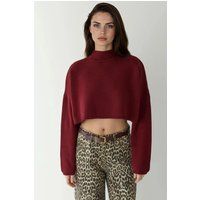 Strukturierter Boxy High-Neck Crop-Pullover