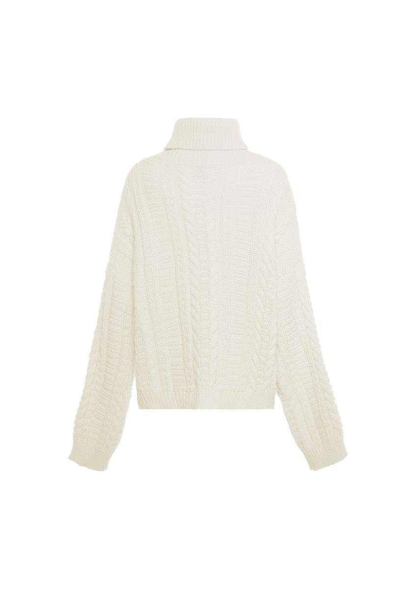Grob gestrickter Zopfmuster-Rollkragenpullover