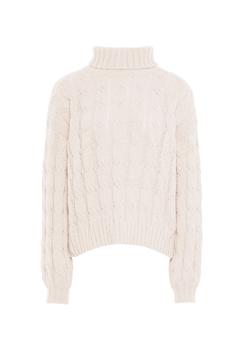 Klassischer Zopfmuster-Rollkragenpullover