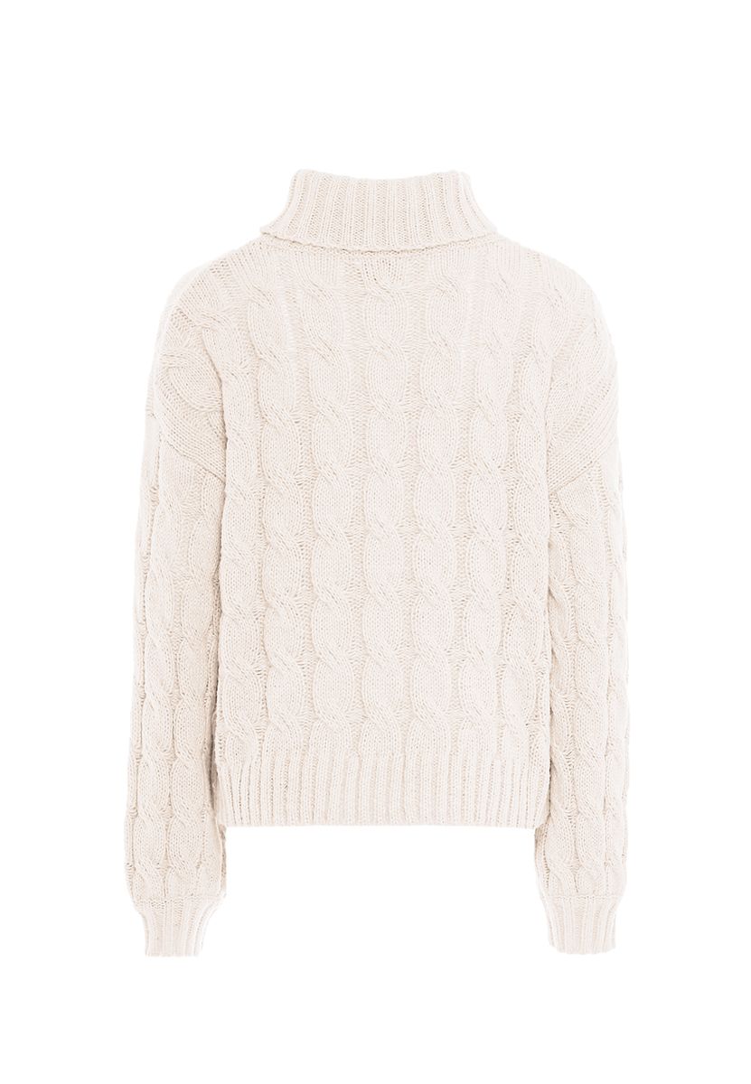 Klassischer Zopfmuster-Rollkragenpullover