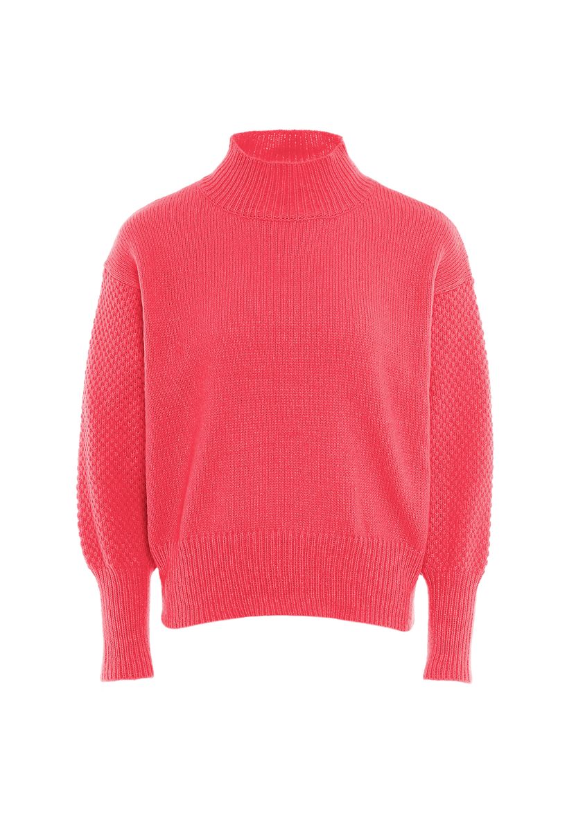 Strukturierter Strickpullover mit Stehkragen