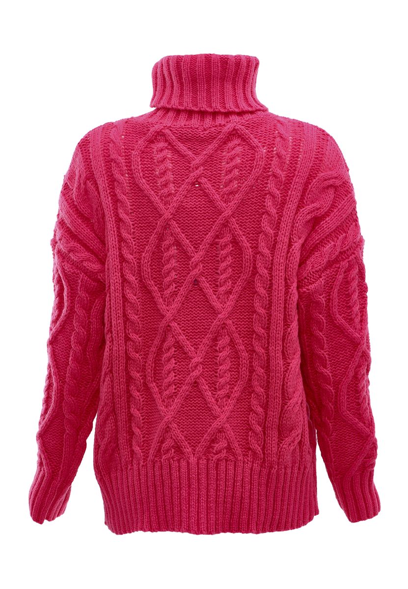 Grobstrick-Rollkragenpullover mit Zopfmuster