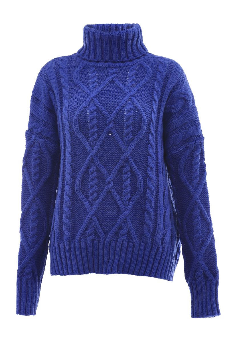 Grober Zopfstrick-Rollkragenpullover