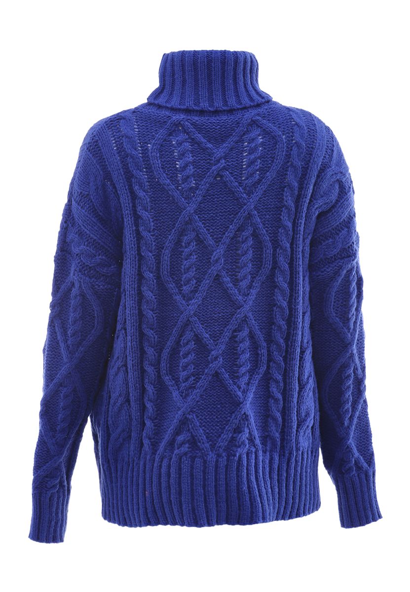 Grober Zopfstrick-Rollkragenpullover