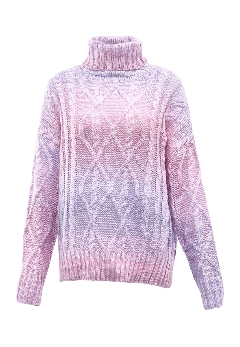 Ombré-Zopfstrickpullover mit Rollkragen