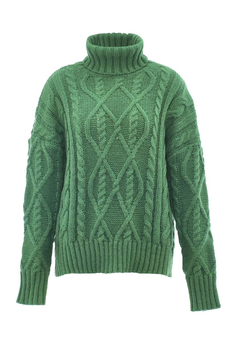 Grober Zopfstrick-Rollkragenpullover