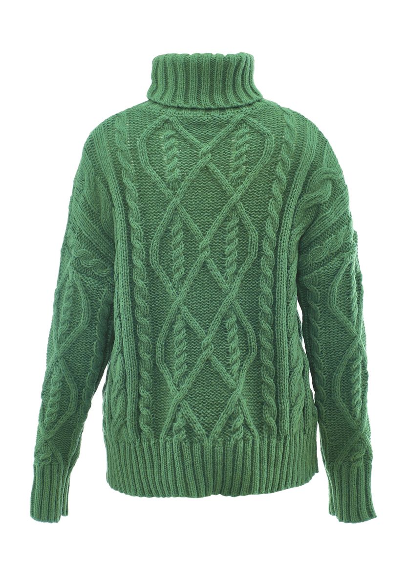 Grober Zopfstrick-Rollkragenpullover