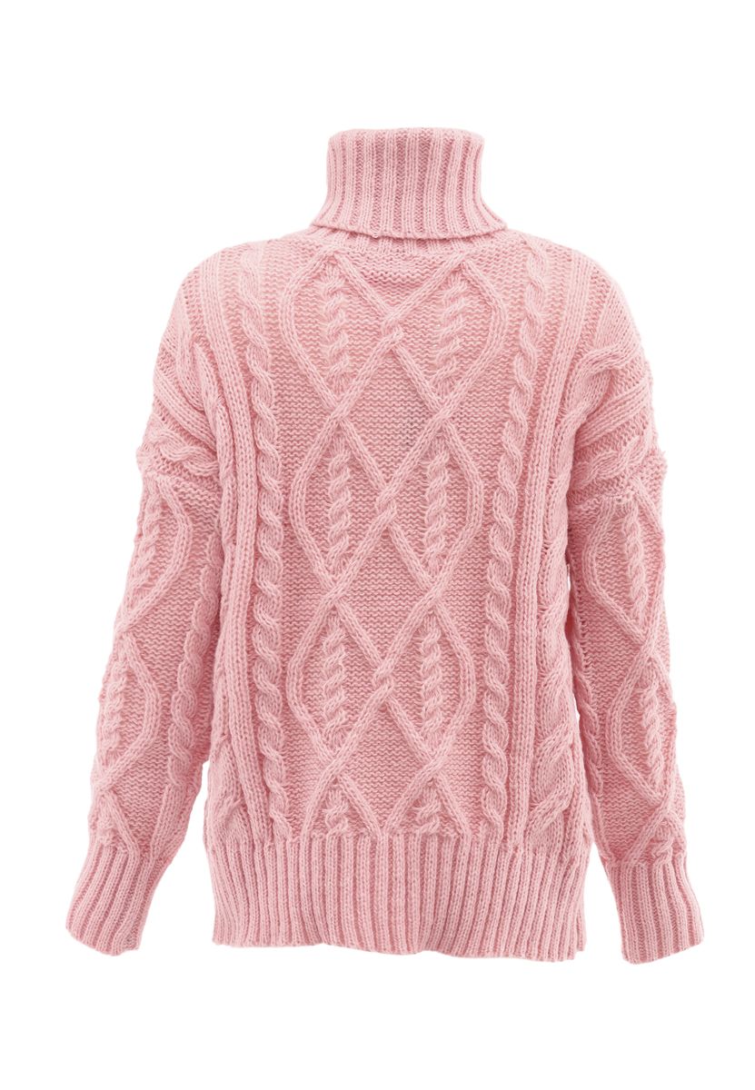 Grobstrick-Rollkragenpullover mit Zopfmuster