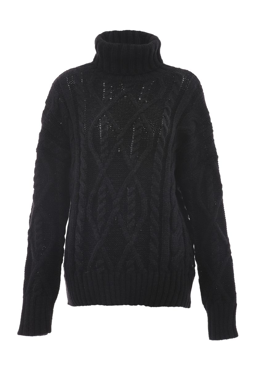 Grober Zopfstrick-Rollkragenpullover