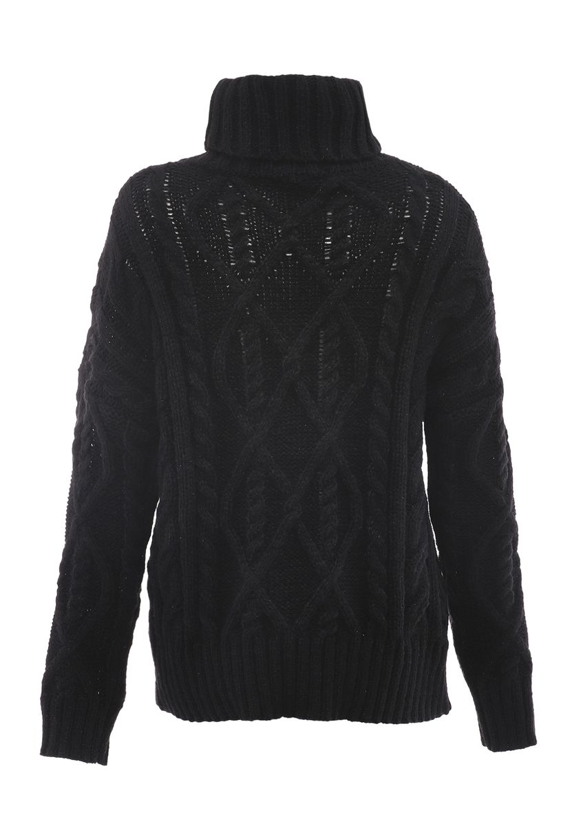 Grober Zopfstrick-Rollkragenpullover