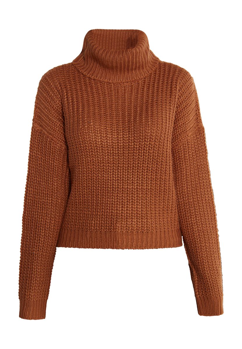 Verkürzter Grobstrick-Rollkragenpullover mit Rippstrick