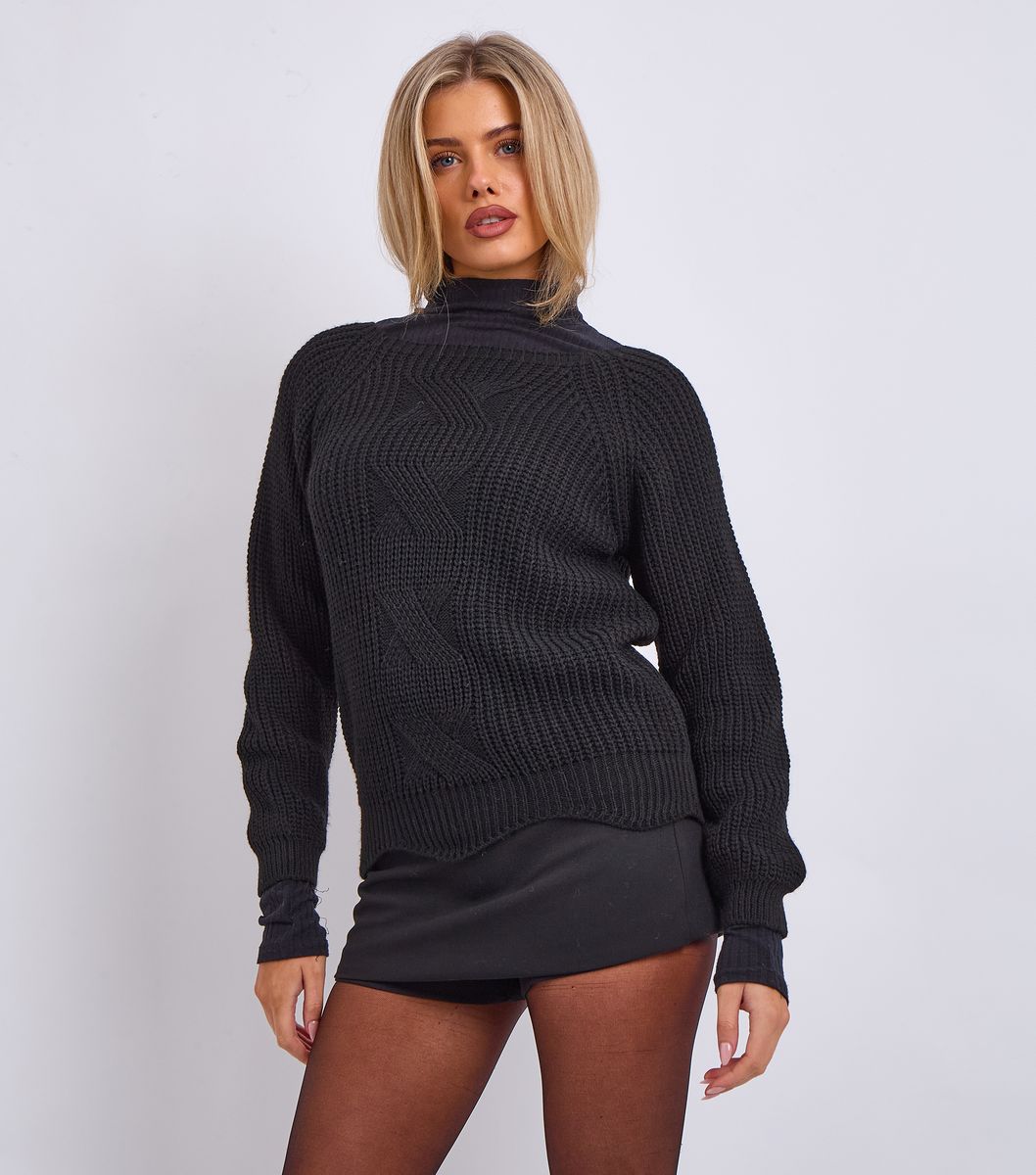 Übergroßer strukturierter Strickpullover mit Stehkragen