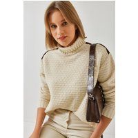 Strukturierter Rollkragen-Strickpullover